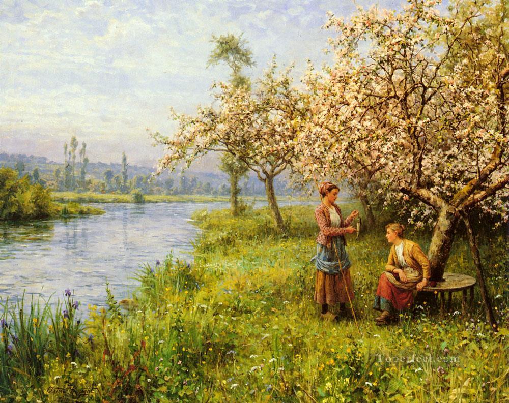 Mujeres del campo después de pescar en un día de verano Louis Aston Knight Pintura al óleo